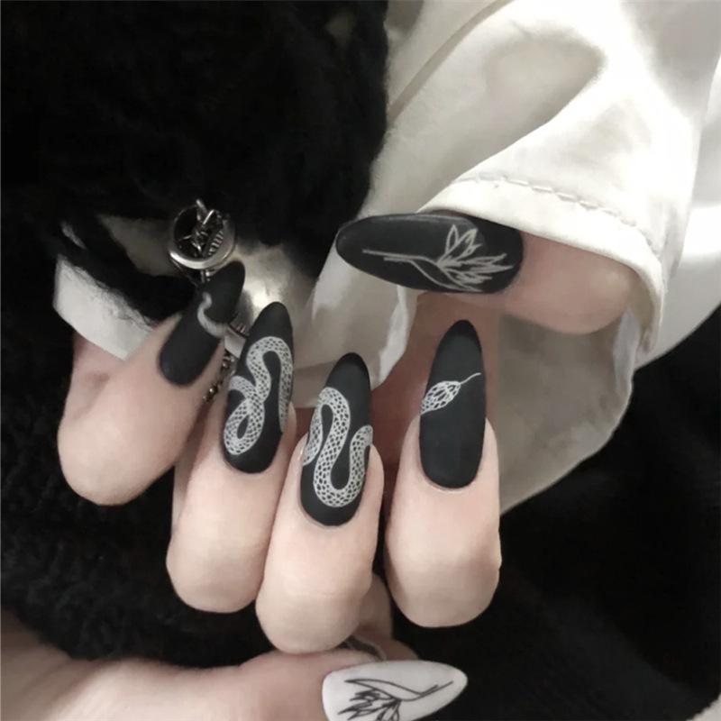 pic Black Acrylic Nails Snake