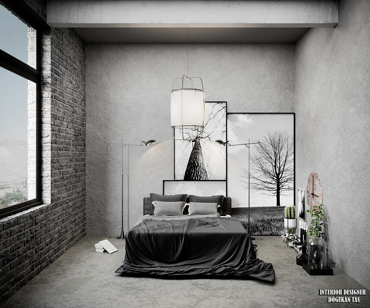 pix Dark Grey Industrial Bedroom