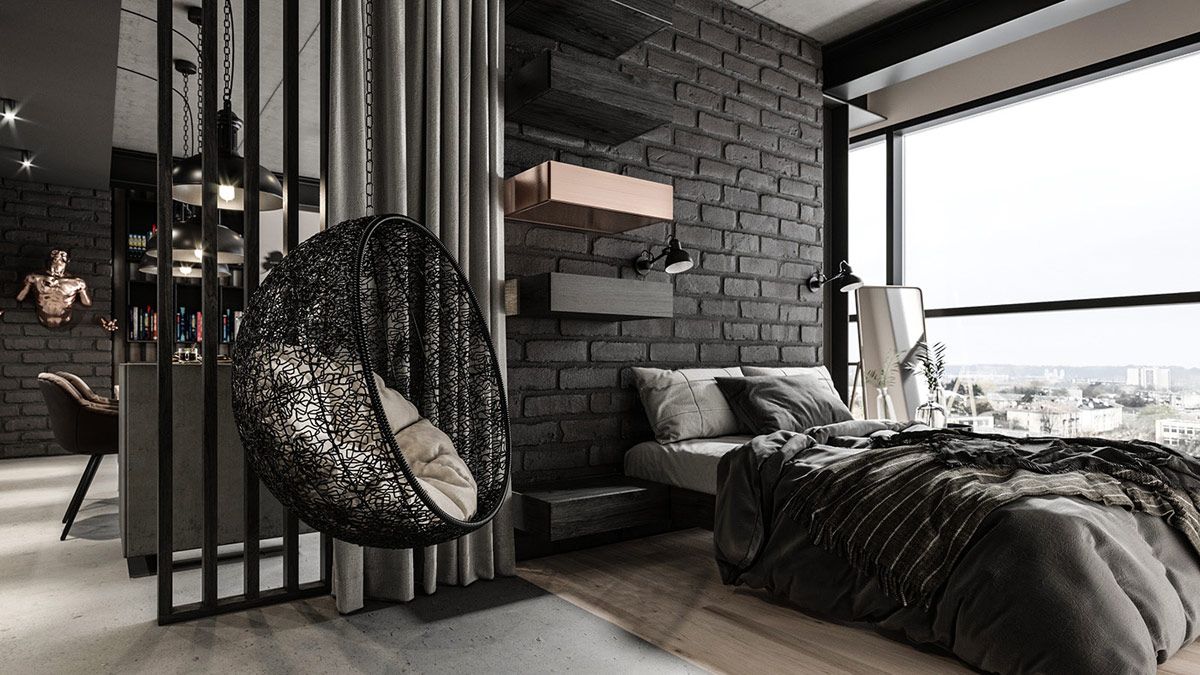 picture Dark Grey Industrial Bedroom