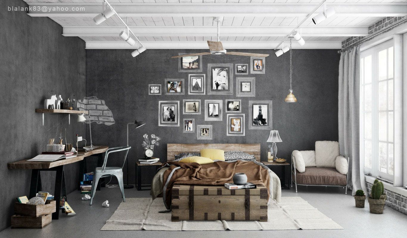 pics Dark Grey Industrial Bedroom