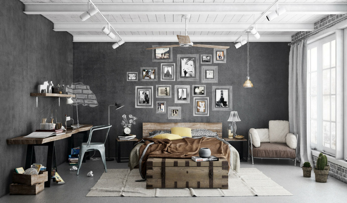 photo Grey Industrial Bedroom Furniture