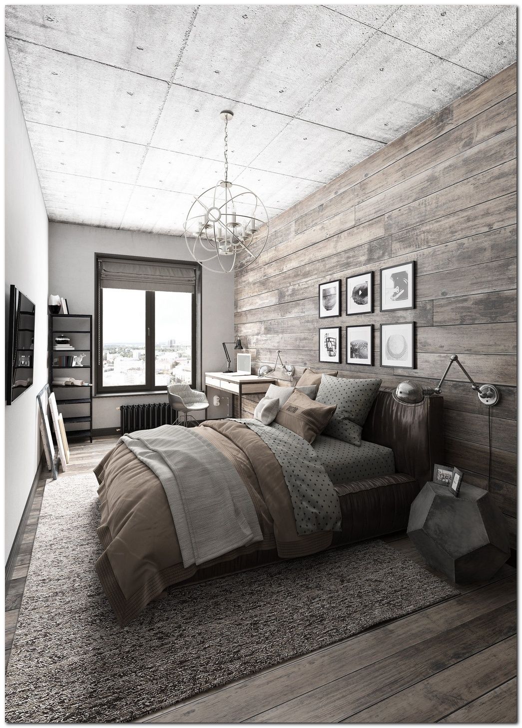 picture Grey Industrial Bedroom