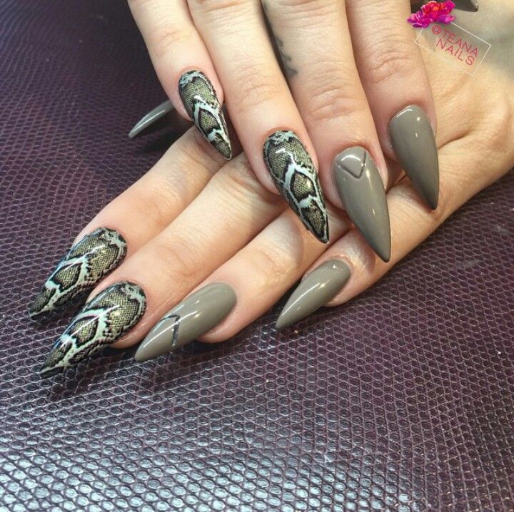 images Snake Print Acrylic Nails