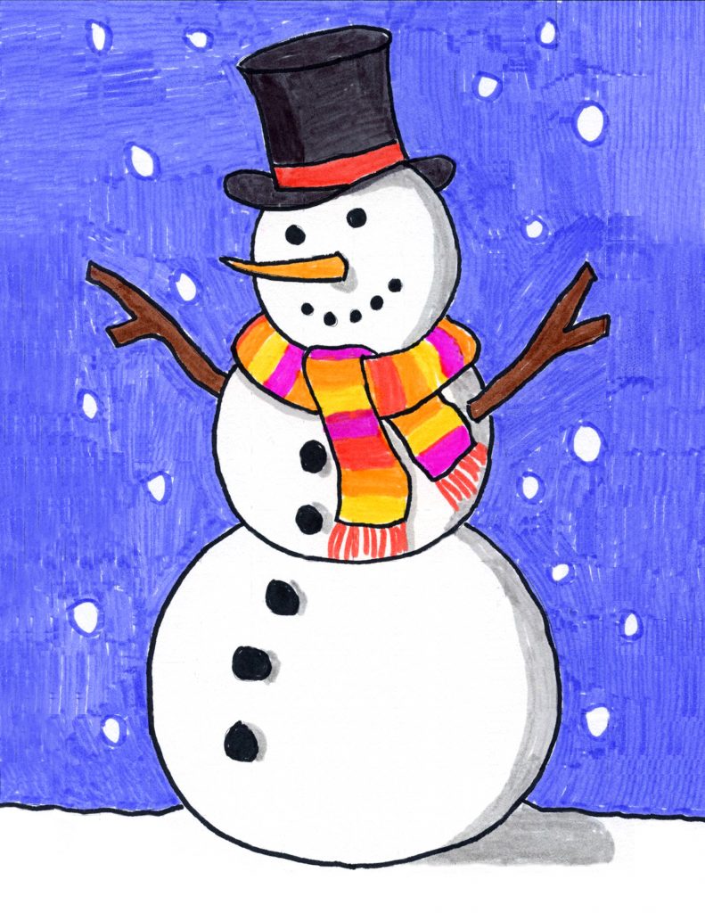 photo Snowman With Scarf Drawing