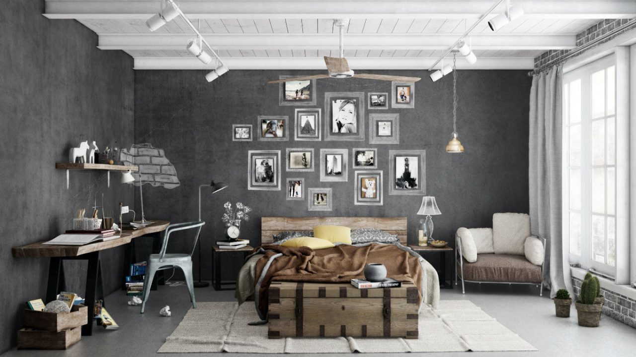 pix White Grey Industrial Bedroom